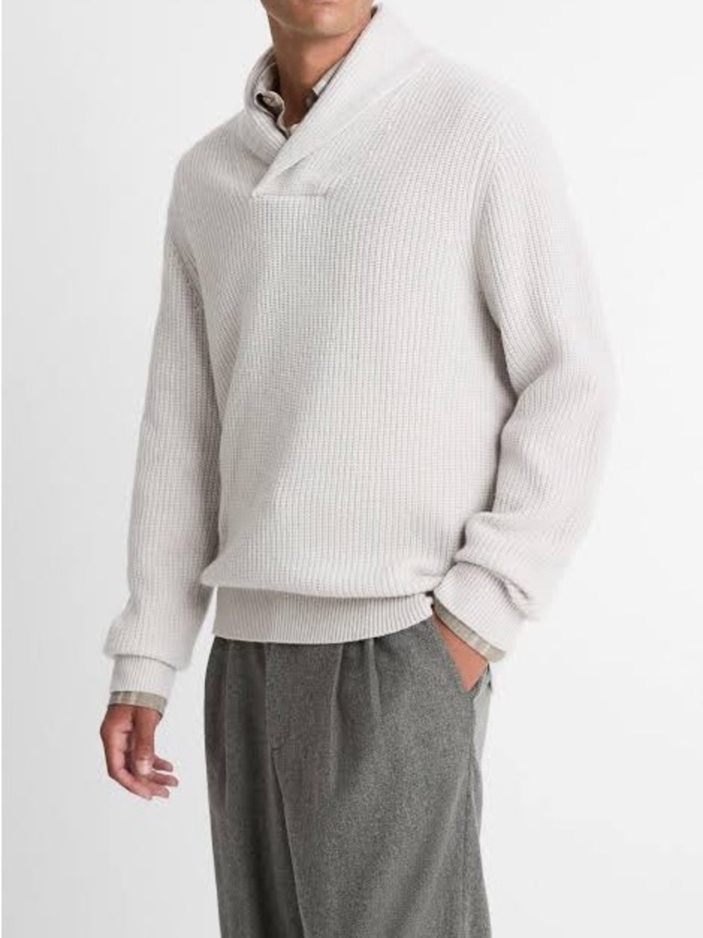 St. John's Bay Men's Shawl V-Neck Sweater in Cream